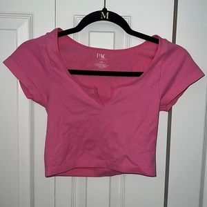 Hot pink cropped short sleeve top